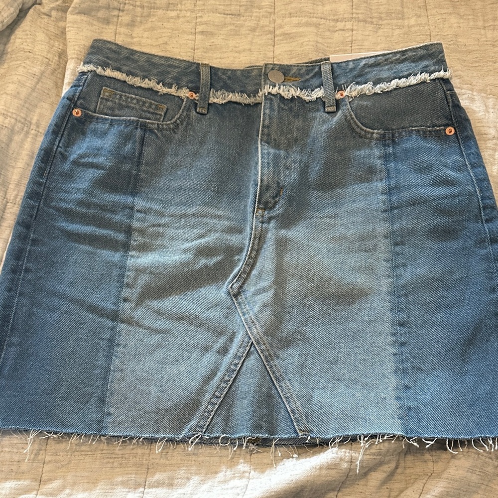 LOFT Frayed Hem Denim Mini Skirt